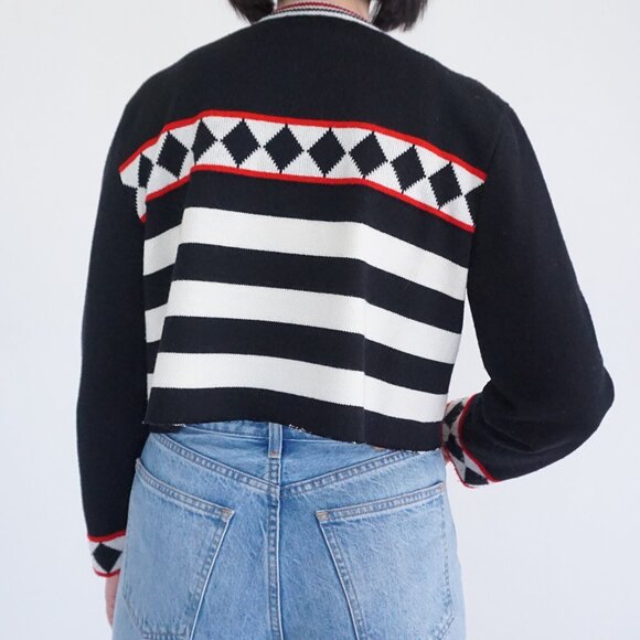 Vintage Ami Knits Black Red White Cardigan Preppy Collegiate 80s Vintage M - Picture 2 of 11